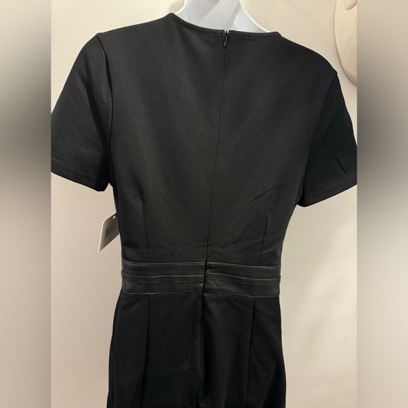 Ellen Stacy PONTE FLARE BLACK DRESS WITH VEGAN LEATHER TRIM size M - Picture 7 of 16